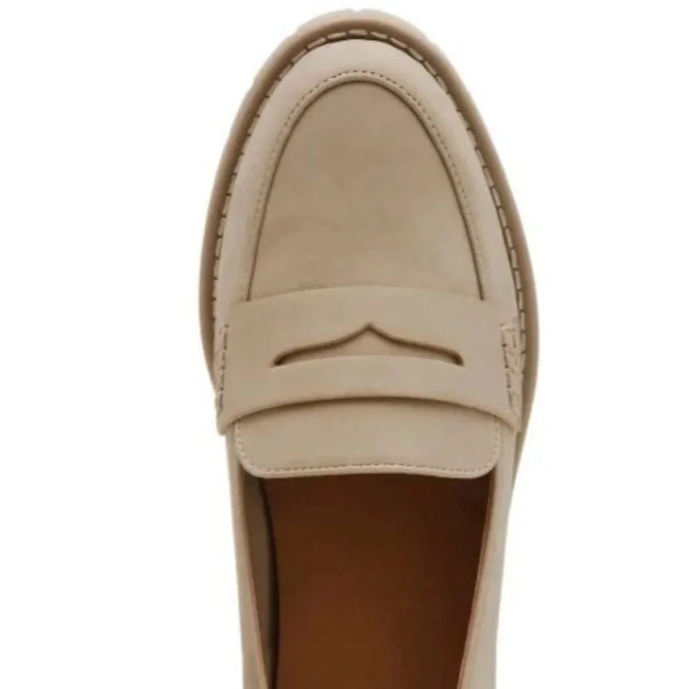 DV Dolce Vita 7 Lug Loafer Crisp Chunky Heel Slip On Shoes Vegan Suede Beige